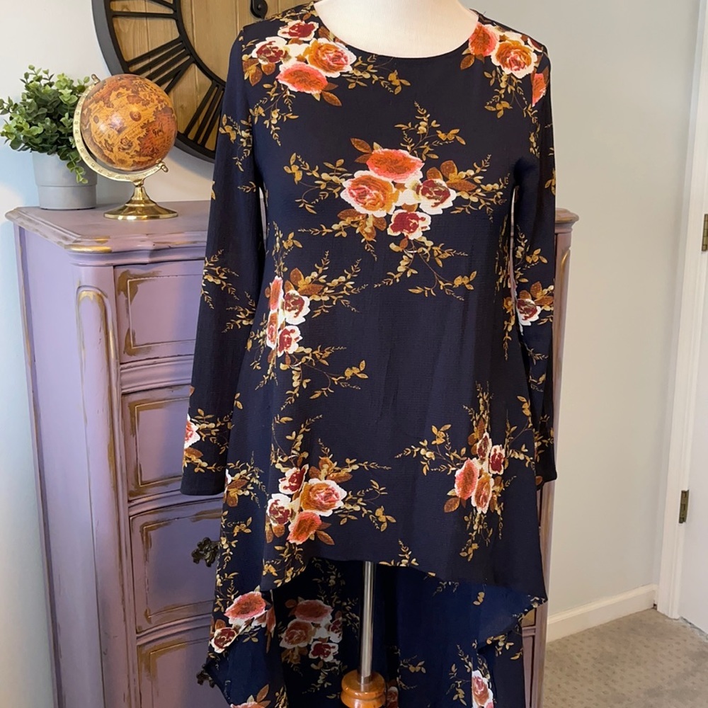 SHEIN High-Low Floral Boho Blouse